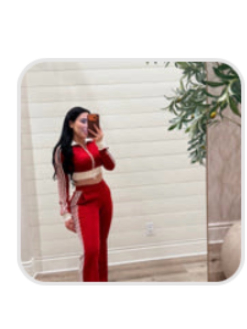 Red Zip-Front Cropped Jacket & Track Pants Set